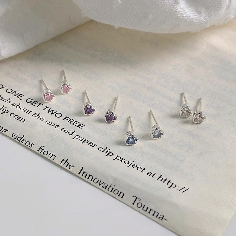 S999 Sterling Silver Mini Heart Zirconia Stud Earrings: Elegant, Exquisite, Light Luxury for Women Sterling Silver