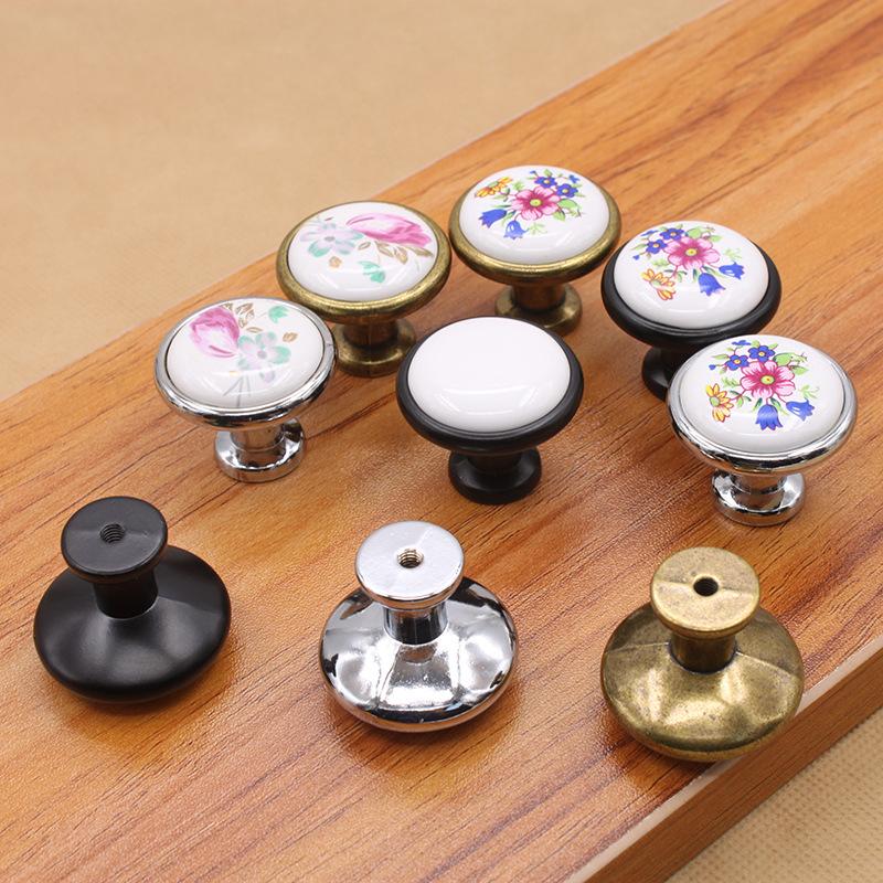 Single Hole Zinc Alloy + Ceramic Handle Painted Kitchen Vintage Door Drawer Handle Cabinet Pulls Knob with 25mm Screw
