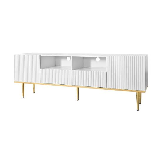 TV-Möbel Schrank Geräumige Arbeitsplatte mit 2 Türen Fächern Schubladen Goldene Unterhaltungsmöbel Füße Mid-Century Modern Stand Wohn
