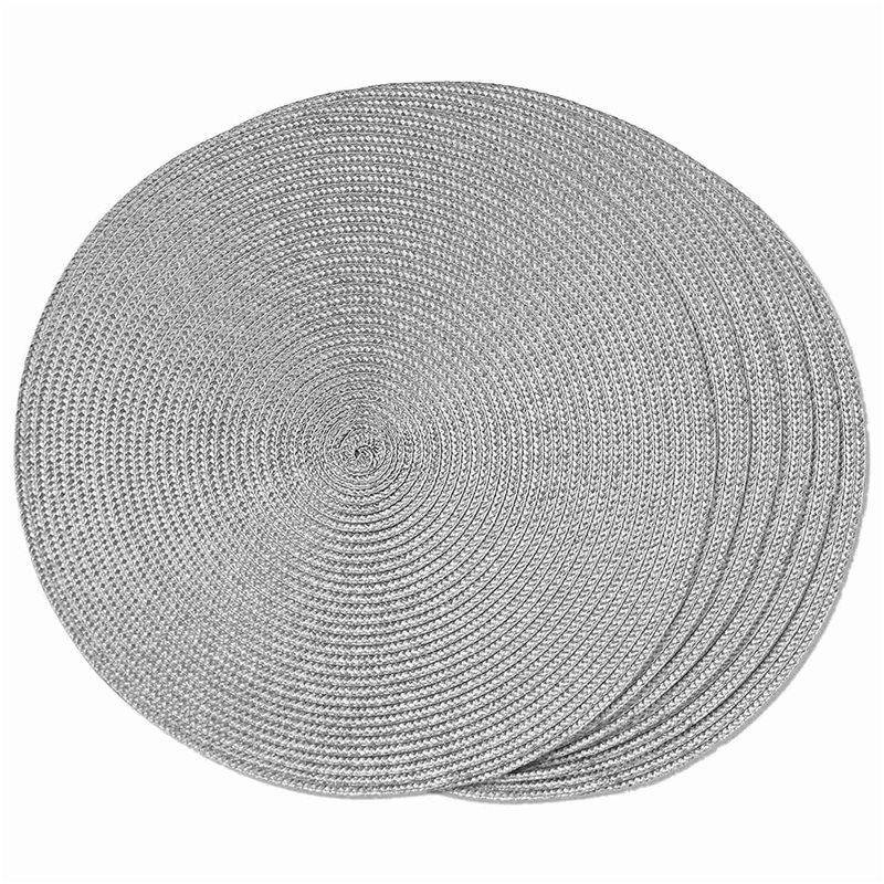 Round Braided Placemats Set Of 12 Table Mats For Dining Tables Woven Washable Non-Slip Place Mats 15 Inch(Light Grey)