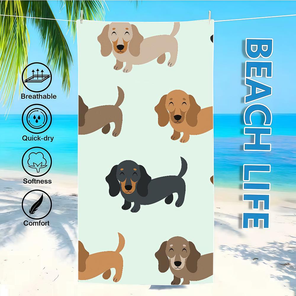 Süßer Welpen Strandtuch Handtuch Textil Bademantel Strand Schnelltrocknend Dackel Leicht Cartoon Tragbar Camping Schwimmbad Reise
