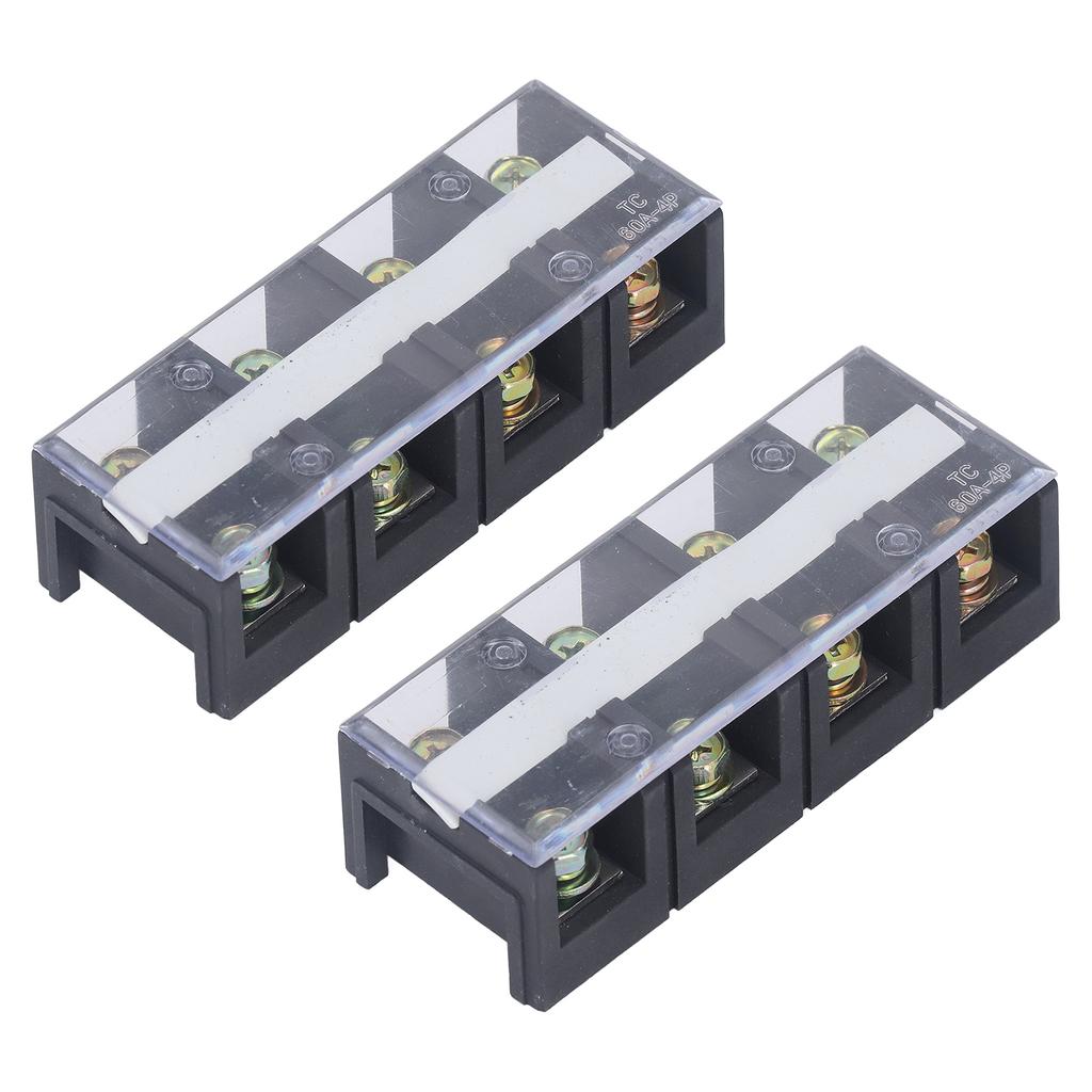 Terminal Strip Dual Rows High Current Screw Terminal Block with Cover 600V 60A 2pcs 4 Position
