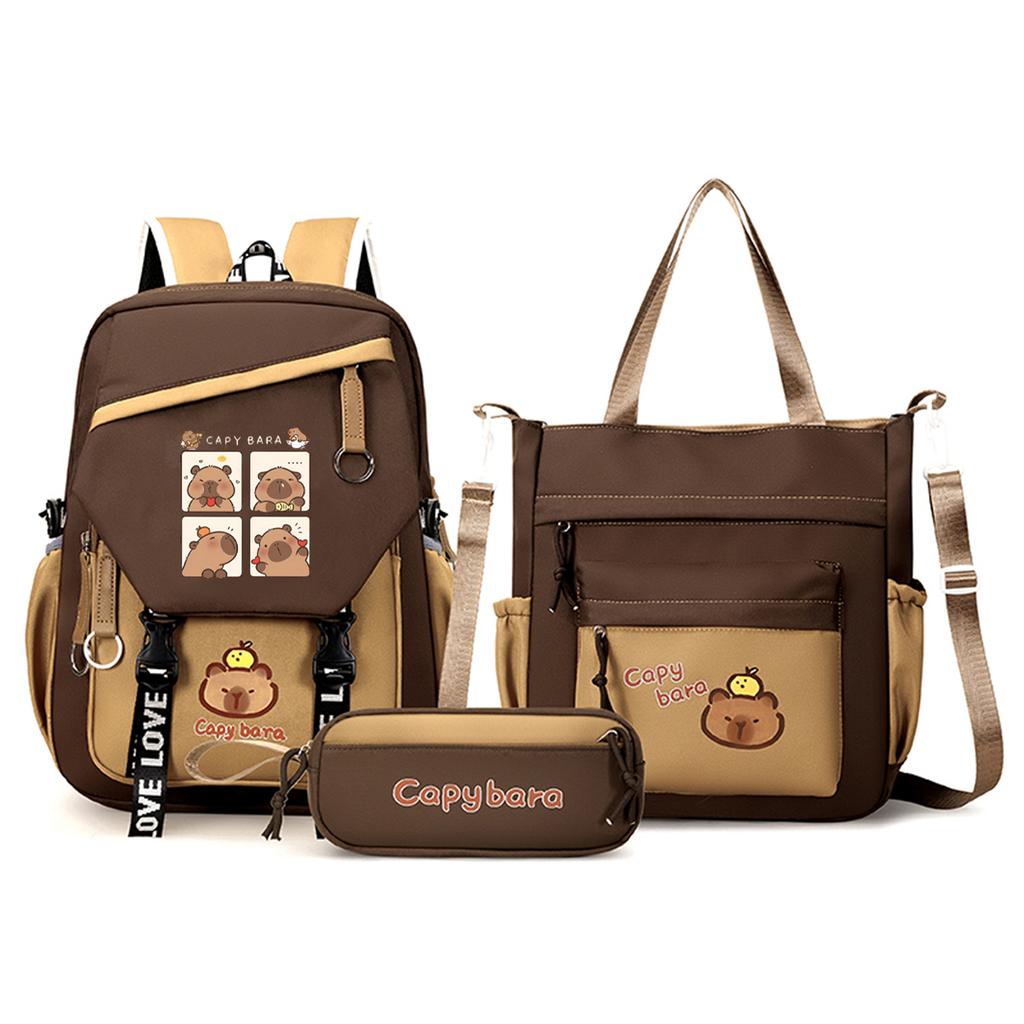 Capybara School Backpack Children School Bags Set Casual 3pcs Daypack Teens Girls Shoulder Bag Book Bag Schoolbag Kids Backpack