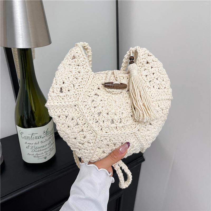 Hand Knitted Bag Women's Lightweight French Artistic Handbag Bucket Woven Shoulder Bag Semicircle Handheld Bag KTB