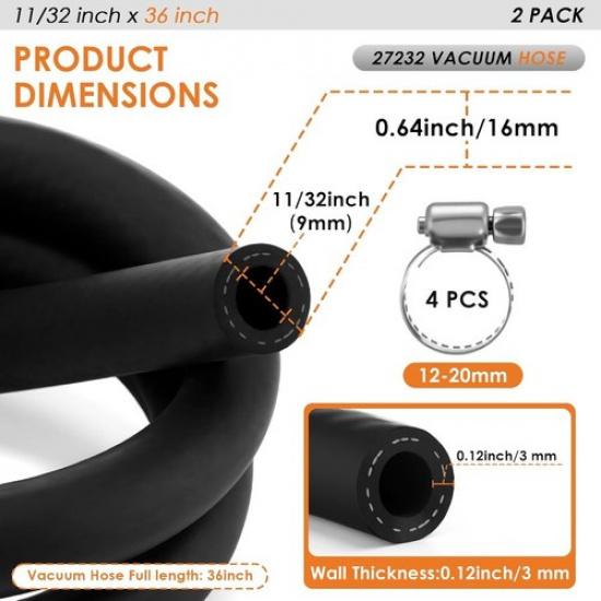 2 Pcs 11/32 Inch x 36 Inch (85 PSI) Vacuum Hose with 4 Pcs Clamps, Brake Booster