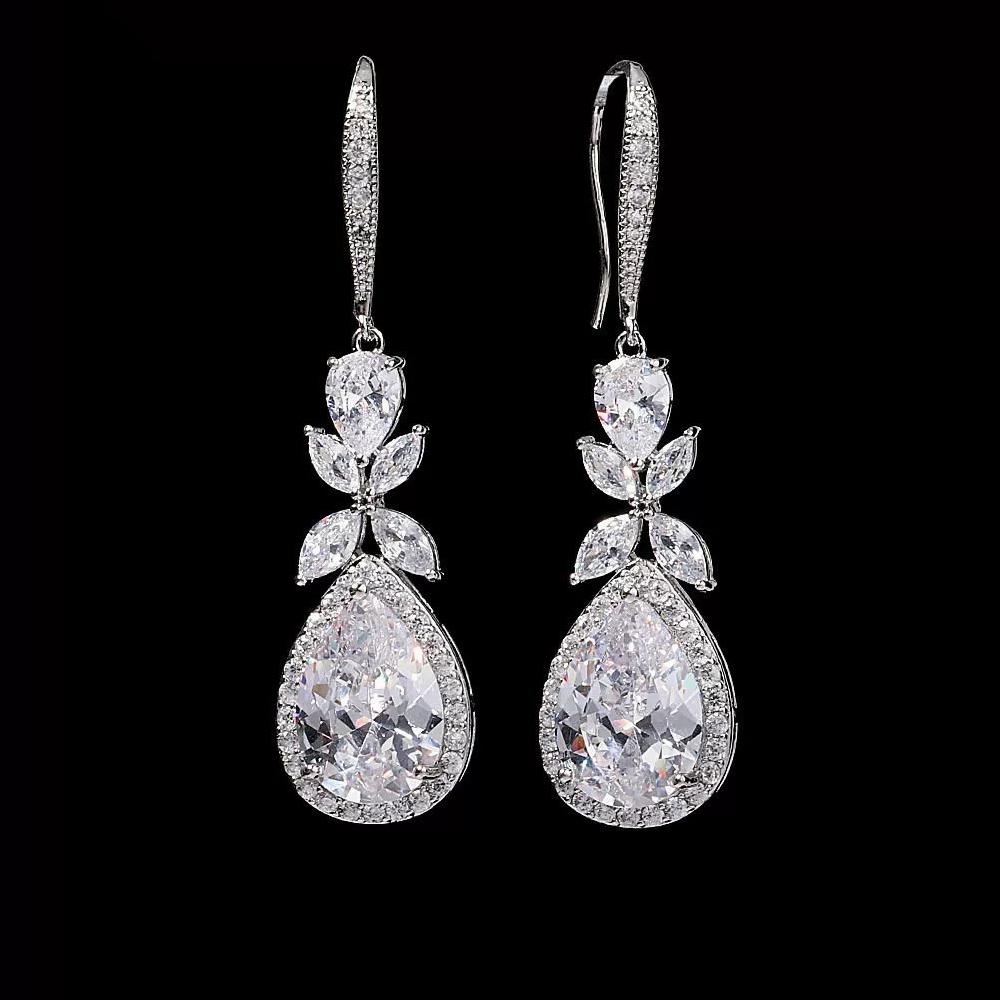 ZAKOL Elegant Shiny AAA Cubic Zirconia Leaf Tassel Earrings for Women Fashion Sliver Color Birthday Wedding Zircon Gift