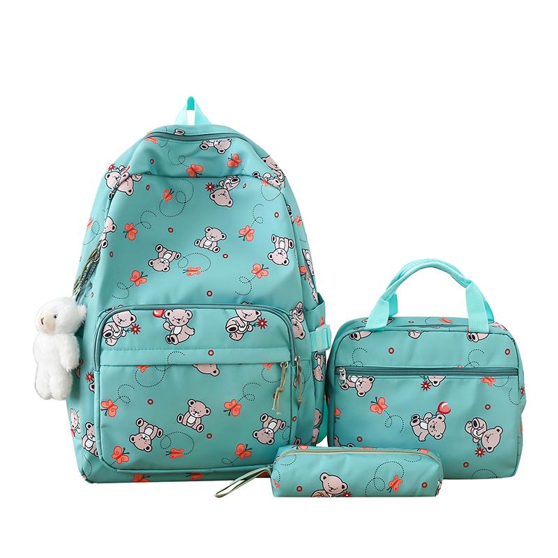 Student Cartoon Backpack Set Female Campus Backpack Lightweight Nylon Three-Piece Schoolbag