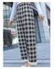 Plaid High-Waisted Women's Wide-Leg Pants - 2025 Autumn/Winter, Korean Style, Fleece-Lined, Loose Fit, Floor-Length.