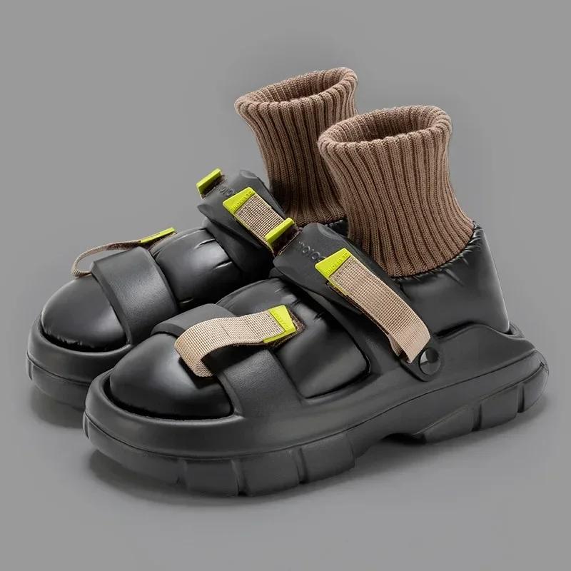 

2024 Женские высококачественные легкие пуховые зимние ботинки для пар, модный дизайн, наружные эластичные носки, мужские зимние ботильоны 36-37(fit35-36) чёрный