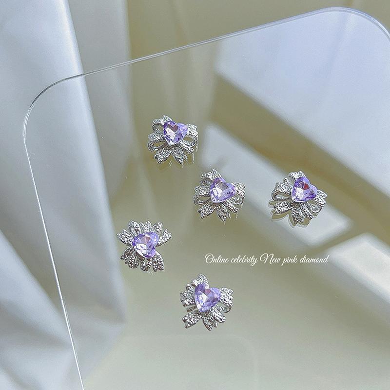 5Pcs Bows Heart Diamond Nail Art Charm 3D Alloy Bow Heart Nail Decoration Diy  Nail Accessories