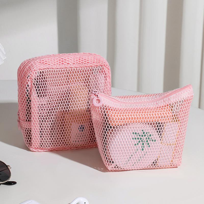 Quadratische Netz-Kosmetiktasche Tragbare Lippenstift-Kosmetik-Aufbewahrungstasche Mit Reißverschluss Mehrzweck-Kleinkram-Aufbewahrungstasche Niedriges Schülertäschchen