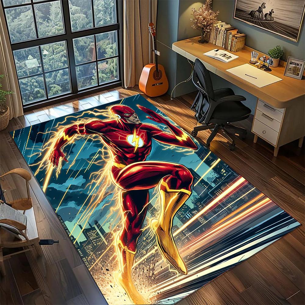 The Flash Lightning Bolt Logo Superhero Cool Rug Carpet Large Area Rug Non Slip Washable Floor Mat Gamer Room Bedroom Home Decor
