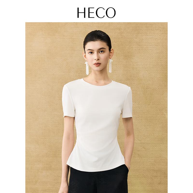 HECO New Chinese Style Pleated Round Neck T-shirt M