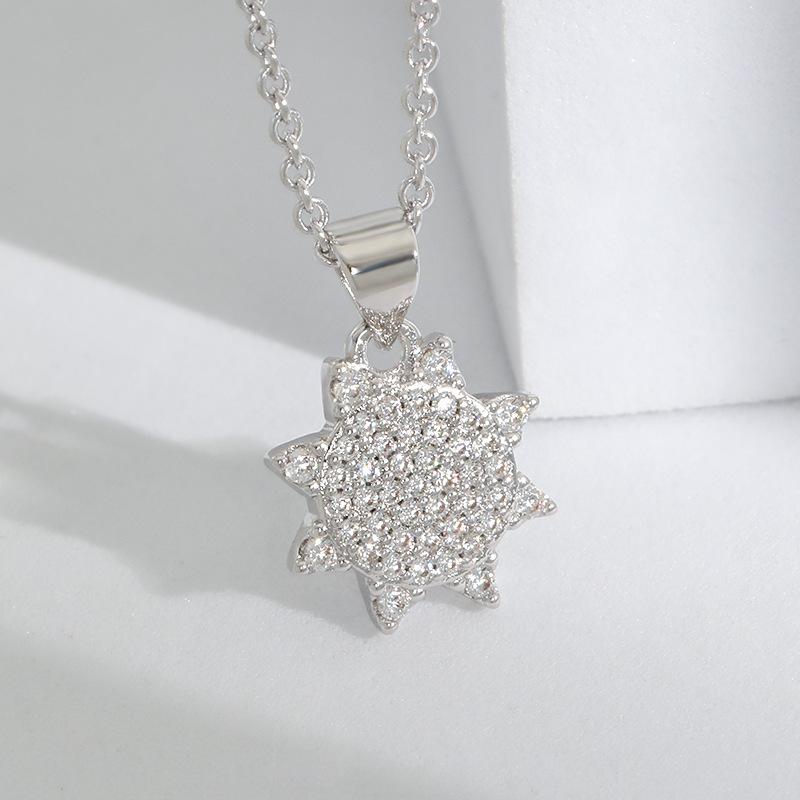 Collier étoile octogonale météore design original femme, collier comète fleur de soleil mode serti de diamants