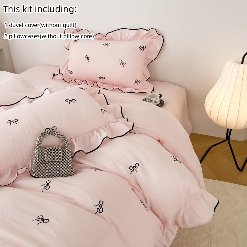 Cute Embroidered Bedding Set Including A Quilt Cover and Pillowcases 4pcs Set of Korean Girls' Bedding Bedroom Decoration