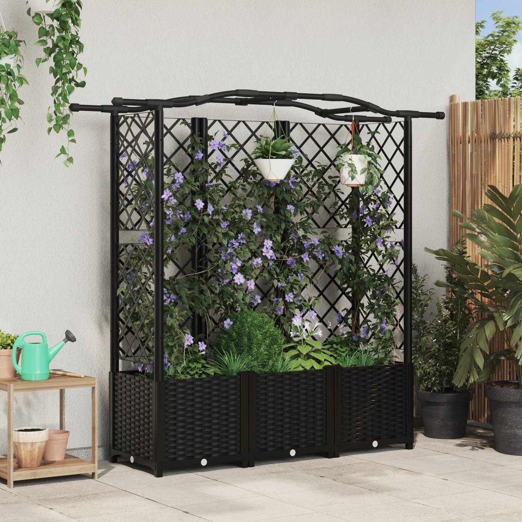 Elevated Planter with Trellis and Hanging Roof Black 163 x 40 x 141 cm PP
