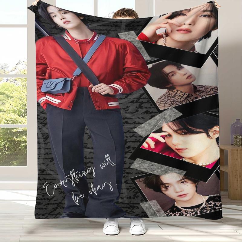 SUGA Agust D Kpop B-BTS Flannel Blanket,Ultra Soft Warm Plush Throw for Home Bedroom Bed Sofa Cover Office Camping picnic gift 75x90cm