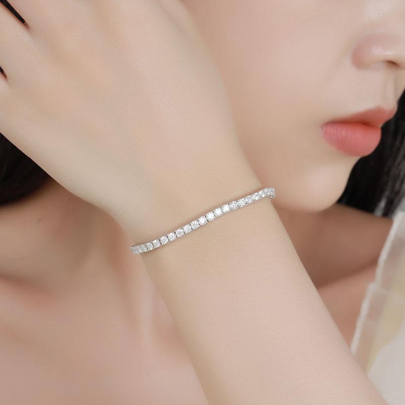 Hidden buckle full of diamond moissanite bracelet, male and female couples S925 sterling silver flash simple trendy light luxury temperament
