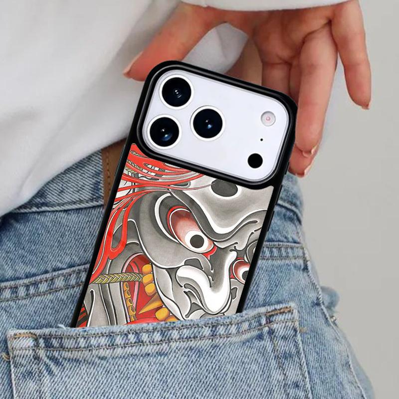 Japanese Oni Hannya Samurai Demon Mask Phone Case for iPhone 16e 15 14 13 12 17 Pro Max Plus Air 17pro Cover Coque