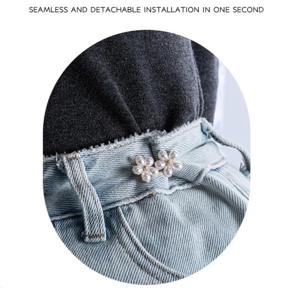 Adjustable Waist Jeans Waist Tightener Five Petal Flower No-Sew Removable Jean Button Imitation Pearl Clothing Waist Adjuster