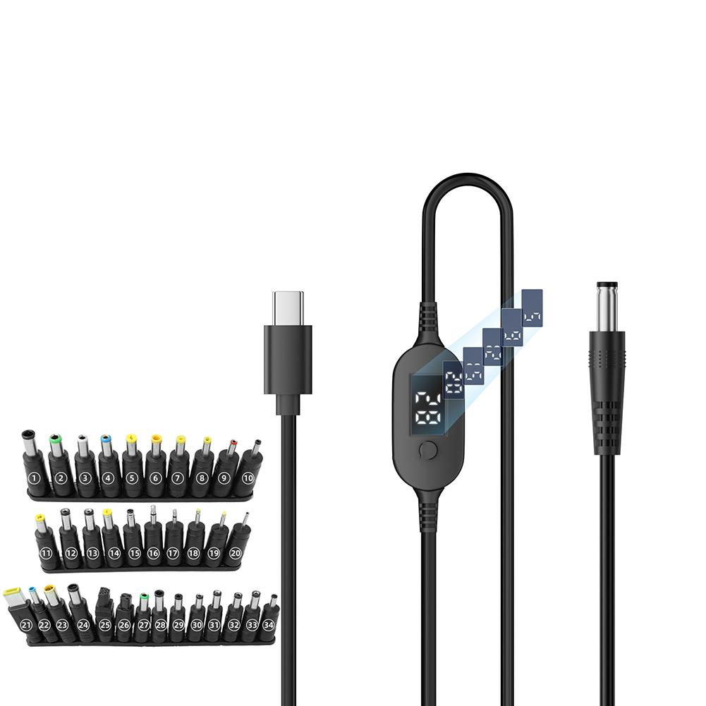 Type-C To DC 5.5x2.5mm Power Cable 140W 6-Level Adjustable Voltage Display For Laptop Router Camera Charging Adapter Kit