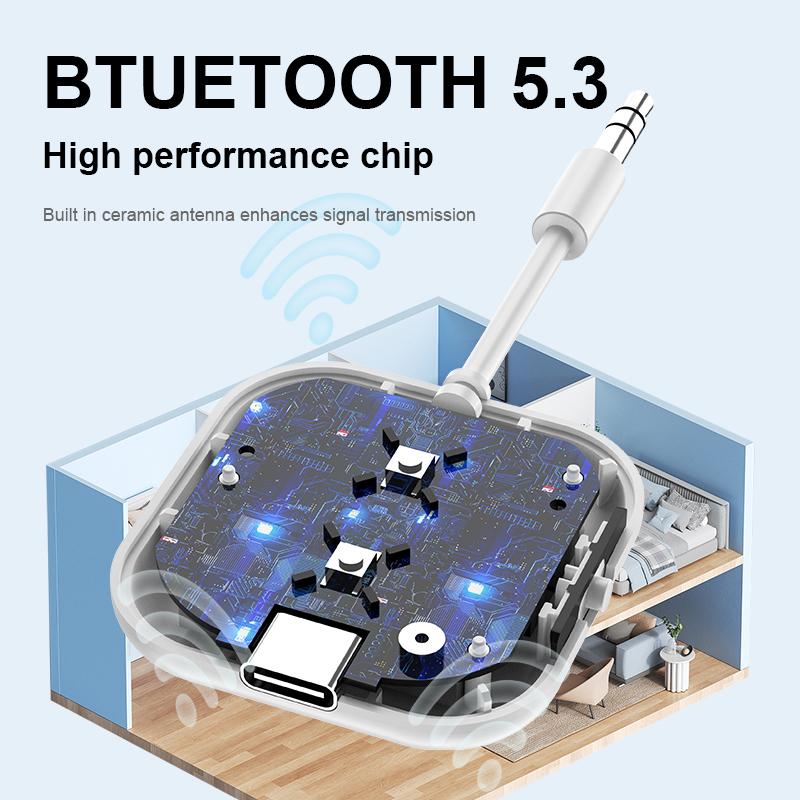 2 In 1 Dual Stream Bluetooth 5.3 Audio Transmitter Receiver 3.5MM AUX Stereo Wireless Adapter With Mic For Car Airplane TV PC