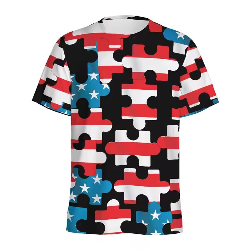 Retro Building Block 3D Printed T Shirt Men Jigsaw Puzzle Video Games Pattern T-Shirt Loose Street Short Sleeves Y2k Tee Shirts