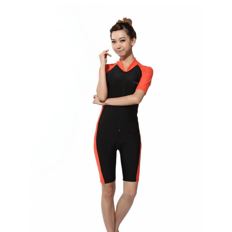 Women Men UV Protection One-Piece Swimwear Short Sleeve Rash Guard Swimsuit Swimming Diving Training Small