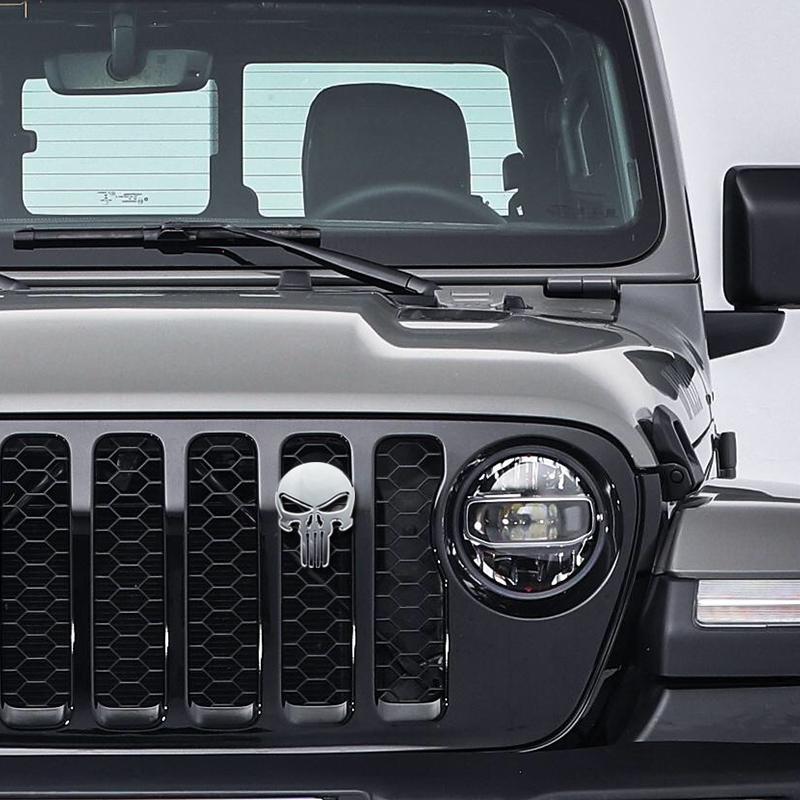 Car Badges Skull Emblem Metal Stickers Body Decals Grille Decor For Jeep Gladiator Patriot Liberty Grand Cherokee Wrangler ALX1