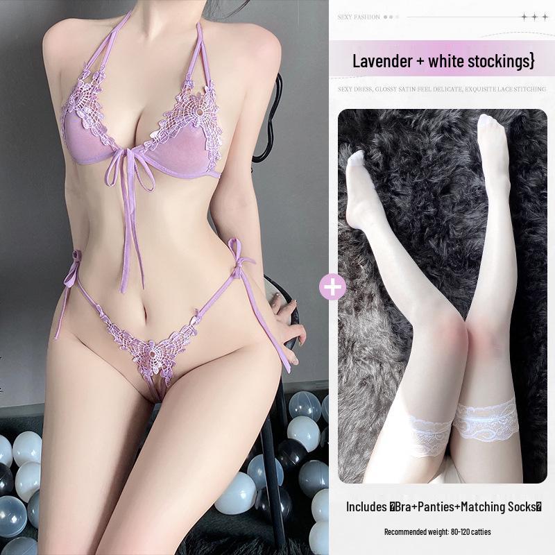 Dreamy Nights: Erotic Lace Lingerie Set - Women’s Sexy Small Chest Open Crotch Sleepwear