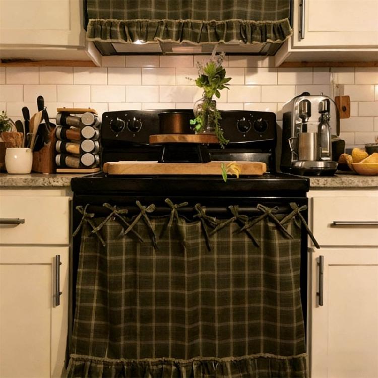 Charm Hand Stitched Oven Cover Curtain With Hide Feature For Farmhouse Kitchens