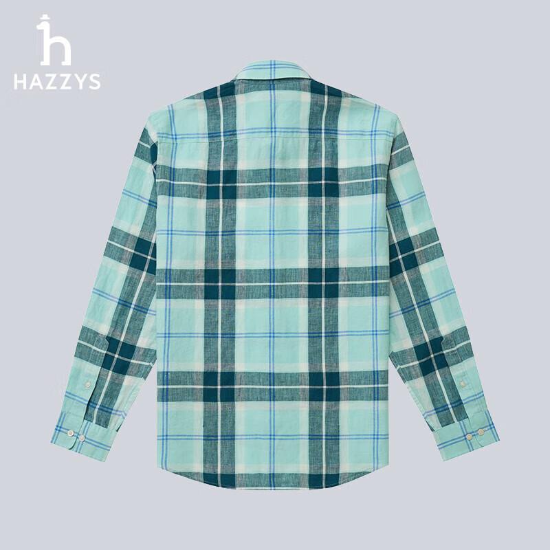 Мужская дышащая рубашка в клетку из конопли с длинным рукавом HAZZYS 46