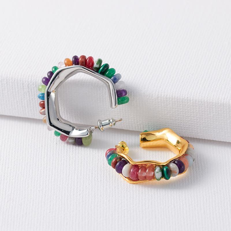 

Серьги в форме буквы C французского ретро из натурального камня, цветные бусины из меди, позолоченные, серебряные 925 пробы, игольчатые серьги премиум-класса