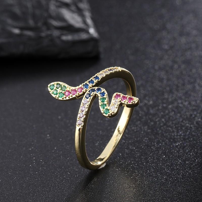 Vintage grandmother green gemstone ring zircon eye snake metal ring niche design temperament open ring