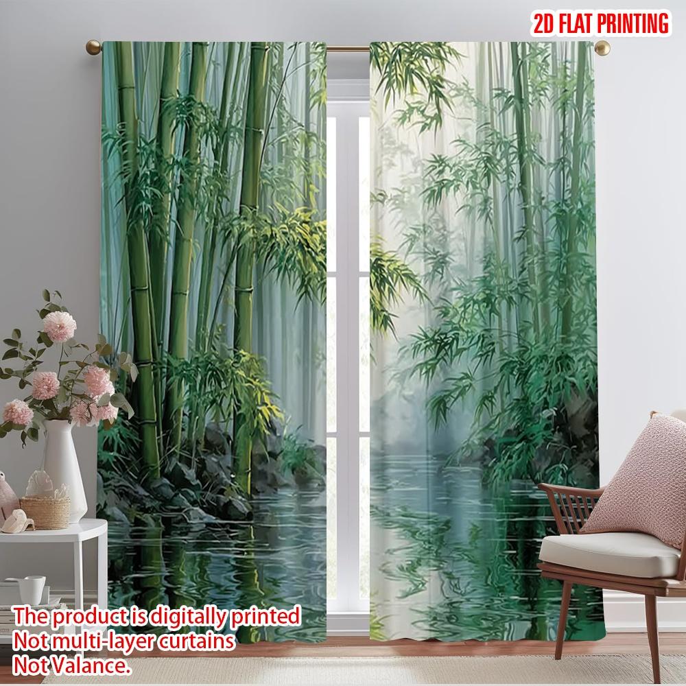 

Flat Printing Window Drapes Tranquility Polyester Forest Without Electricity Party Decorations Home Wall Curtain Set Of 2 Made Washable W100*H70(CM)-Hooks&2PCS