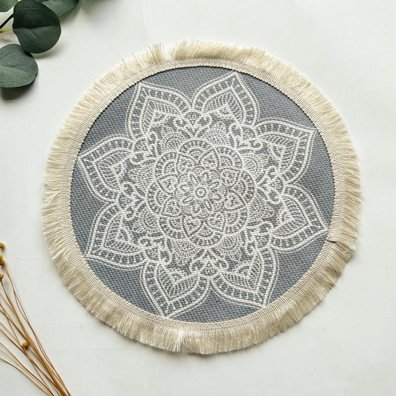 Bohemian Cotton Thread Placemat Nordic Fabric Woven Round Mat Home Kitchen Heat Insulation Anti-scald Mat Tassel Table Coaster