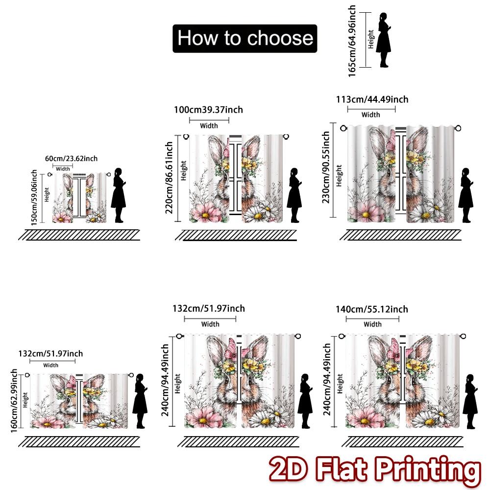 2D flat printing 2pcs Curtain Curtains Easter Bunny with Flowers(1) Digital Printed Polyester Drapes Festive Curtains Perfect