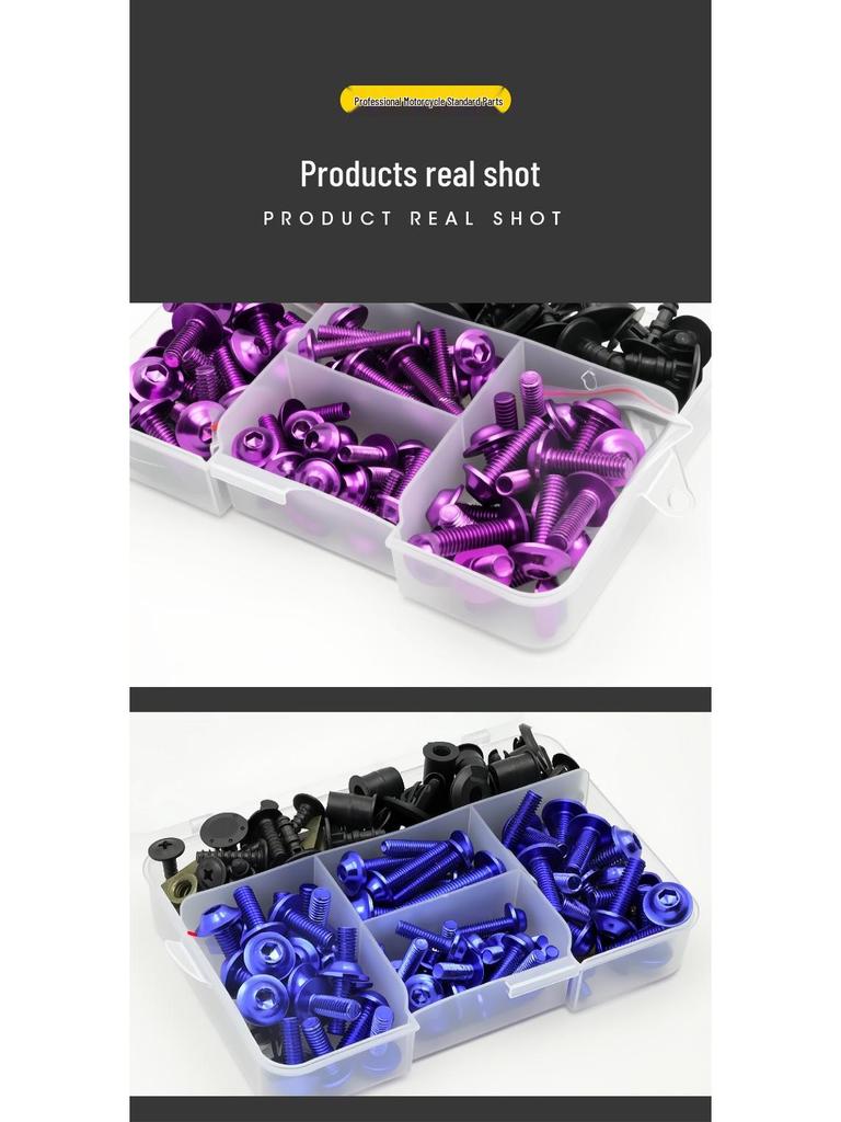 Śruby kolorowe do szyby motocyklowej ze stopu aluminium (177/183/198 szt.)