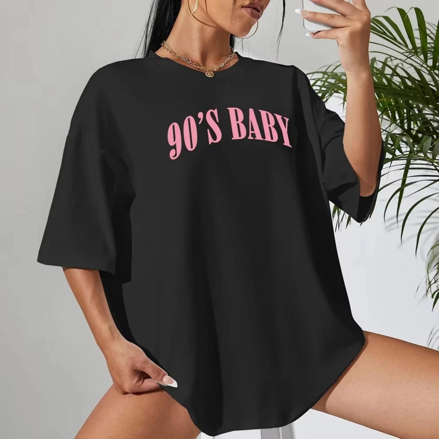 

All-math Female Short Sleeve 90 s Baby Creativity Letter Cotton T-Shirts For Women Funny Oversize Tops Street Hip Hop Clothing XXXXXL чорний