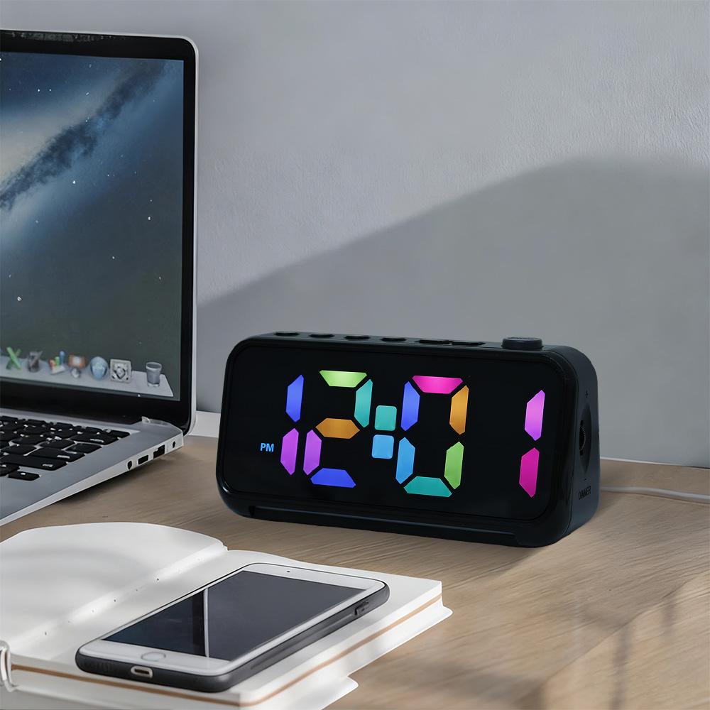Digital Alarm Clock Dual Timezone Bedroom Applicable Digital Wake-Up Display for Easy Reading Modern Design