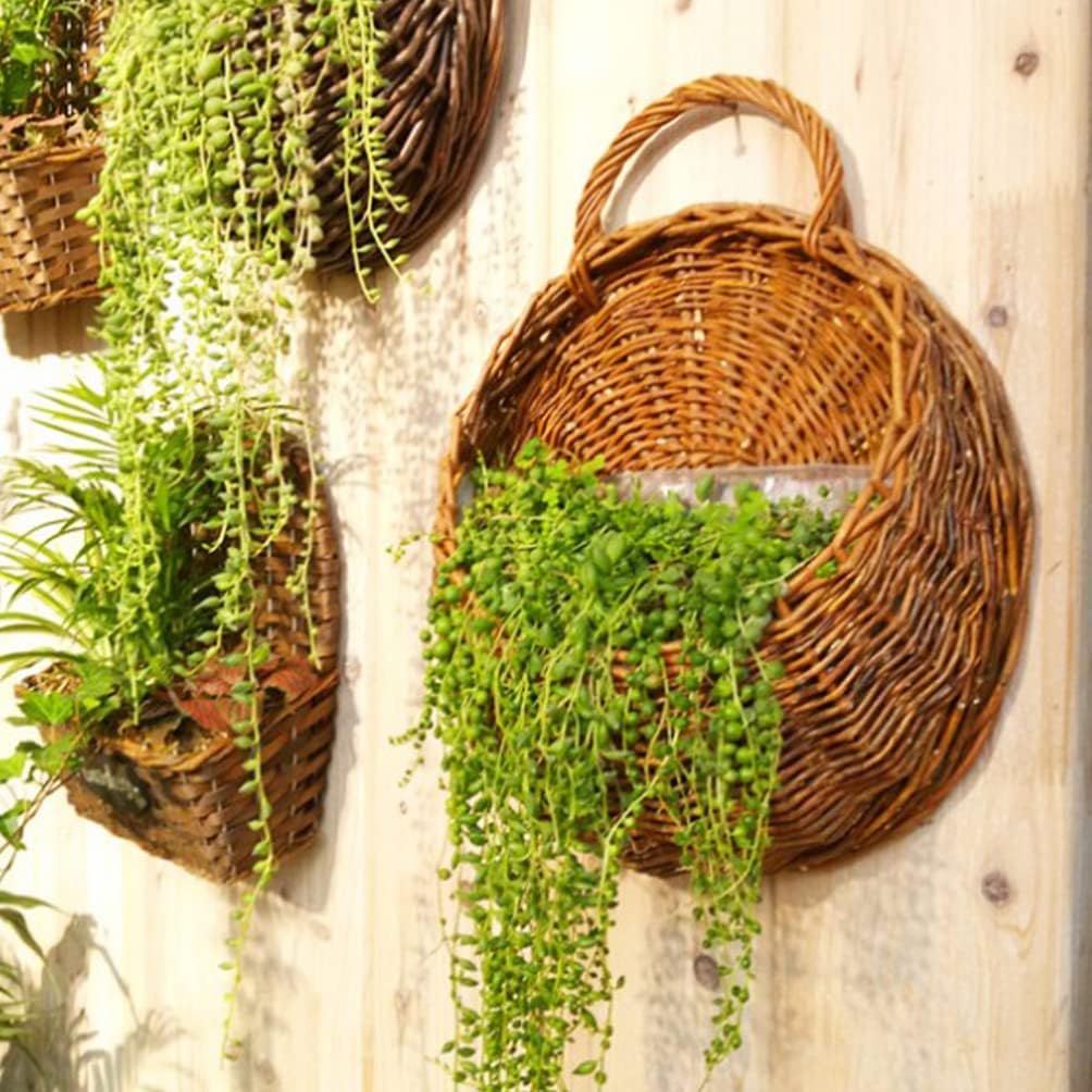 DOITOOL Woven Hanging Basket Rattan Flower Basket Hanging Planters: 2PCS Rustic Flower Pot Wall Hanging Plant Containers Woven Storage Baskets Flower