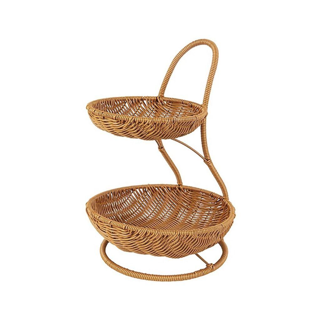 Coș de Fructe cu 2 Nivele Împletit Manual Decorativ Tavă Stativă Coș Nou pentru Alimente Camera de Zi