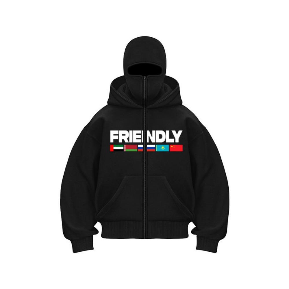 

Толстовка с двойным капюшоном-маской в стиле кэжуал, уличная мода, с принтом букв и флага, Y2K, для мужчин и женщин XL чёрный