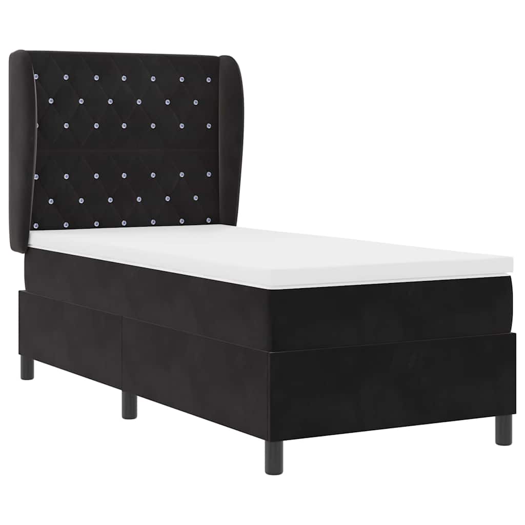 Box Spring Bed with Mattress Black 190 X 90 Cm Velvet
