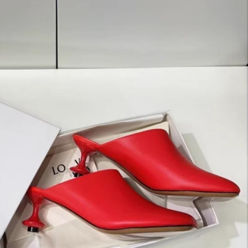 Fashion Spring New Baotou Slippers Women's Square Head Leather Deep Mouth Set Foot Anti-slip Wear-resistant Heel Shoes