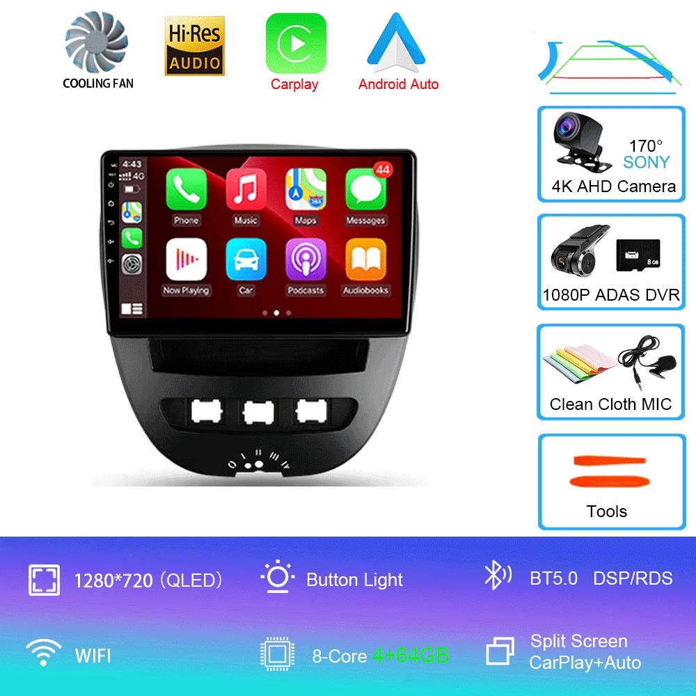 Android 14 Carplay Auto Multimedia Player Car Radio For Peugeot 107 Citroen C1 Toyota Aygo 2005 -2014 DSP Stereo 2din Head Unit