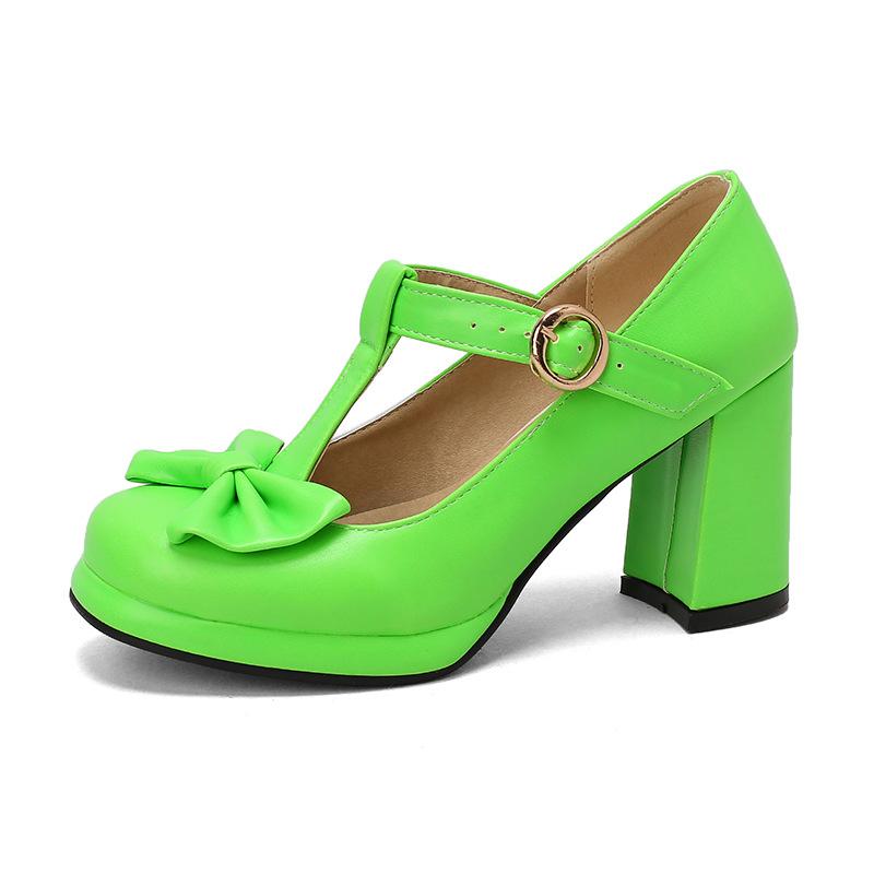 Buty Mary Jane Princess Lolita Damskie Szpilki Różowe Białe Kokardka Damskie Platforma Obcas Moda Czółenka Buty Imprezowe Rozmiar 33-43