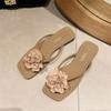 Summer wear retro flower slippers women's new with skirt flat bottom seaside beach sandals