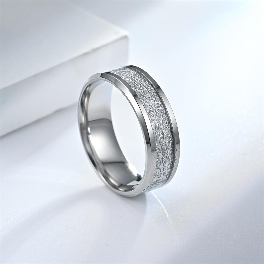 Men's 8MM Meteorite Stone Pattern Inlaid Silver Stainless Steel Ring Engagement Wedding Band for Cocktail Party High