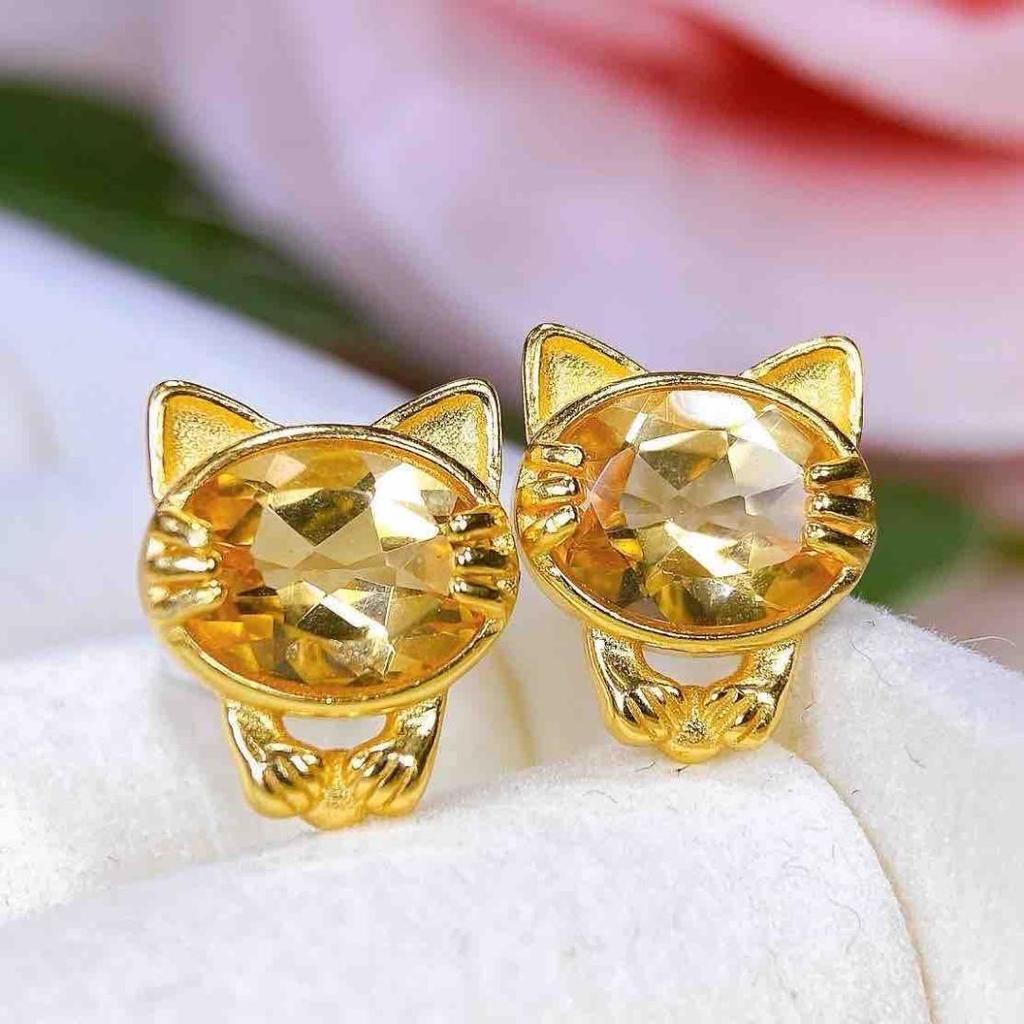 Citrine Stud Earrings: S925 Silver Natural Design, Court Style